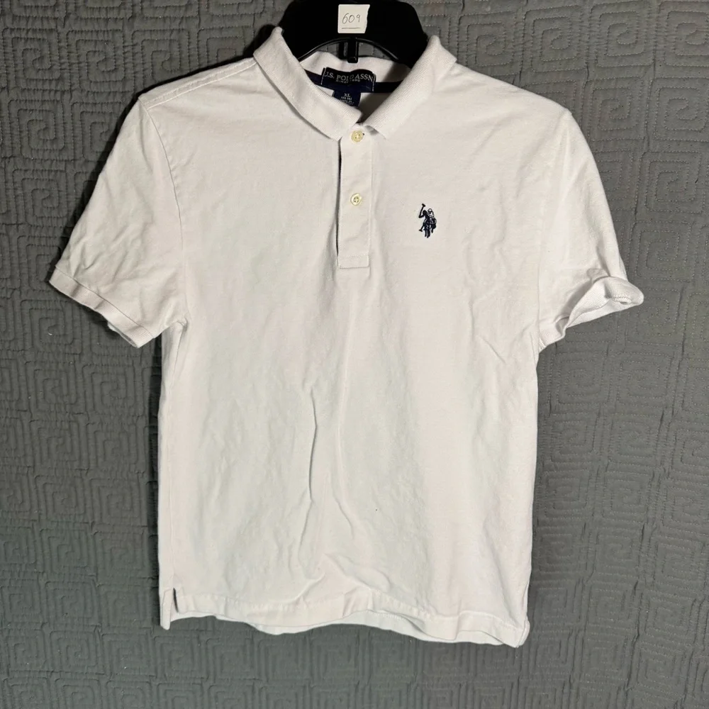 US Polo Assn. Collard Shirt Boys Size Xl 14/16 Solid White Short Sleeve
